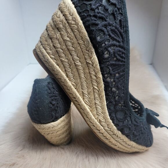Tory Burch Jackie Wedge Womens Black Lace Espadrille Shoes - Picture 5 of 8